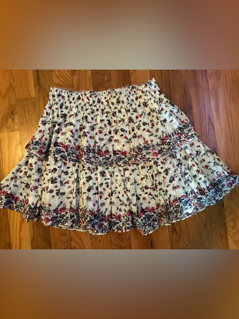 LoveShackFancy Ivory Mini Skirt with Floral accents